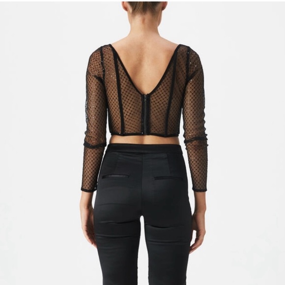 Bardot Sequin Mesh Corset Top in Black - Picture 2 of 6
